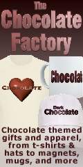 The Chocolate Factory: Unique chocolate-themed t-shirts and gift items, including mugs, hats, stickers, buttons, magnets, and more.