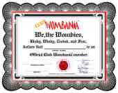 Official Club Wombania Membership Certificate