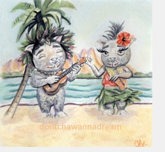 Vanille & Coco playing a Ukulele by Cha of Dontchawannadream